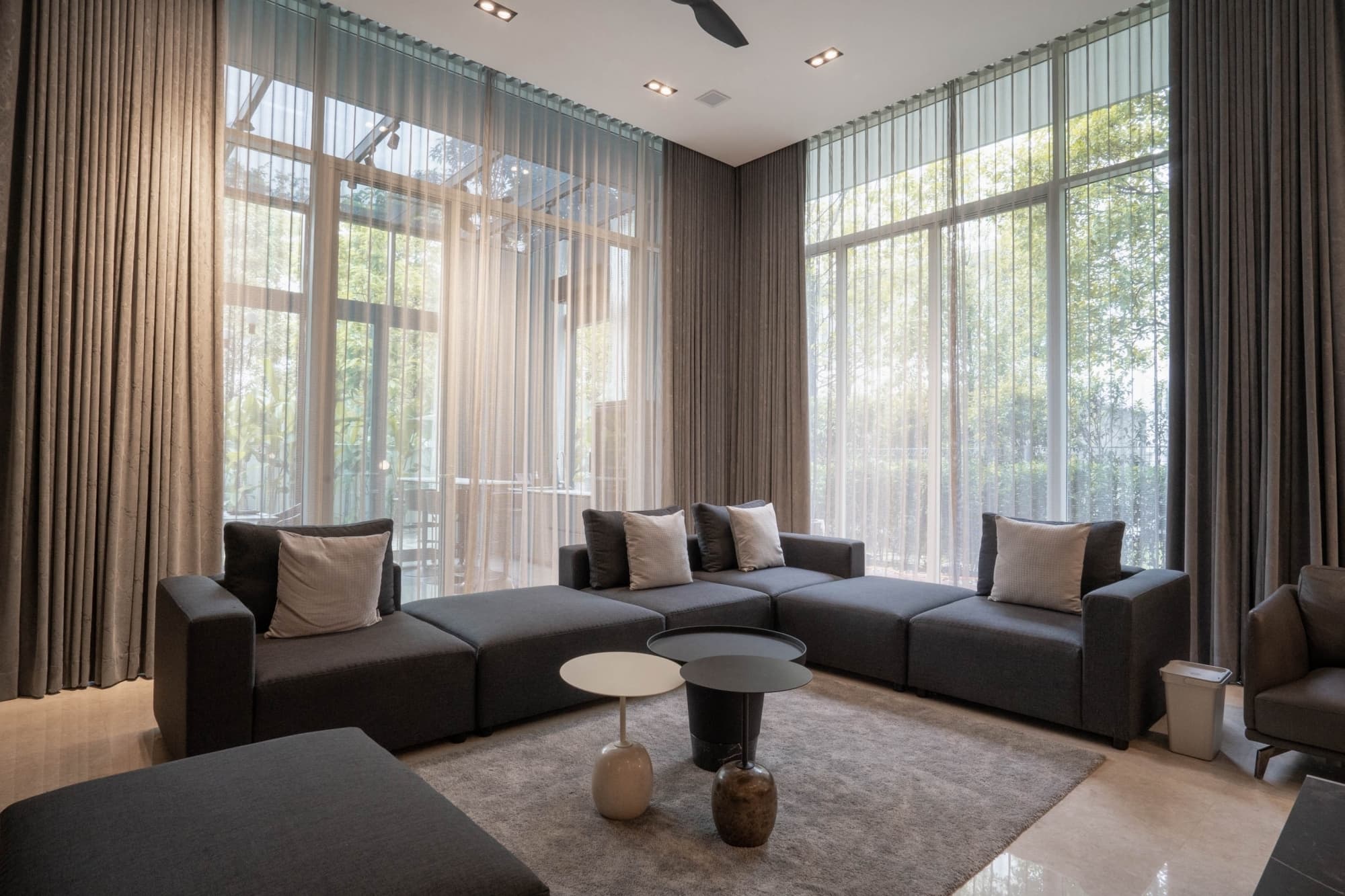 Luxury interior with custom window blinds